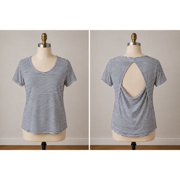 Unbranded Tops - Champion Womens‎ Large Striped Open Back Athletic Top Navy White Tee